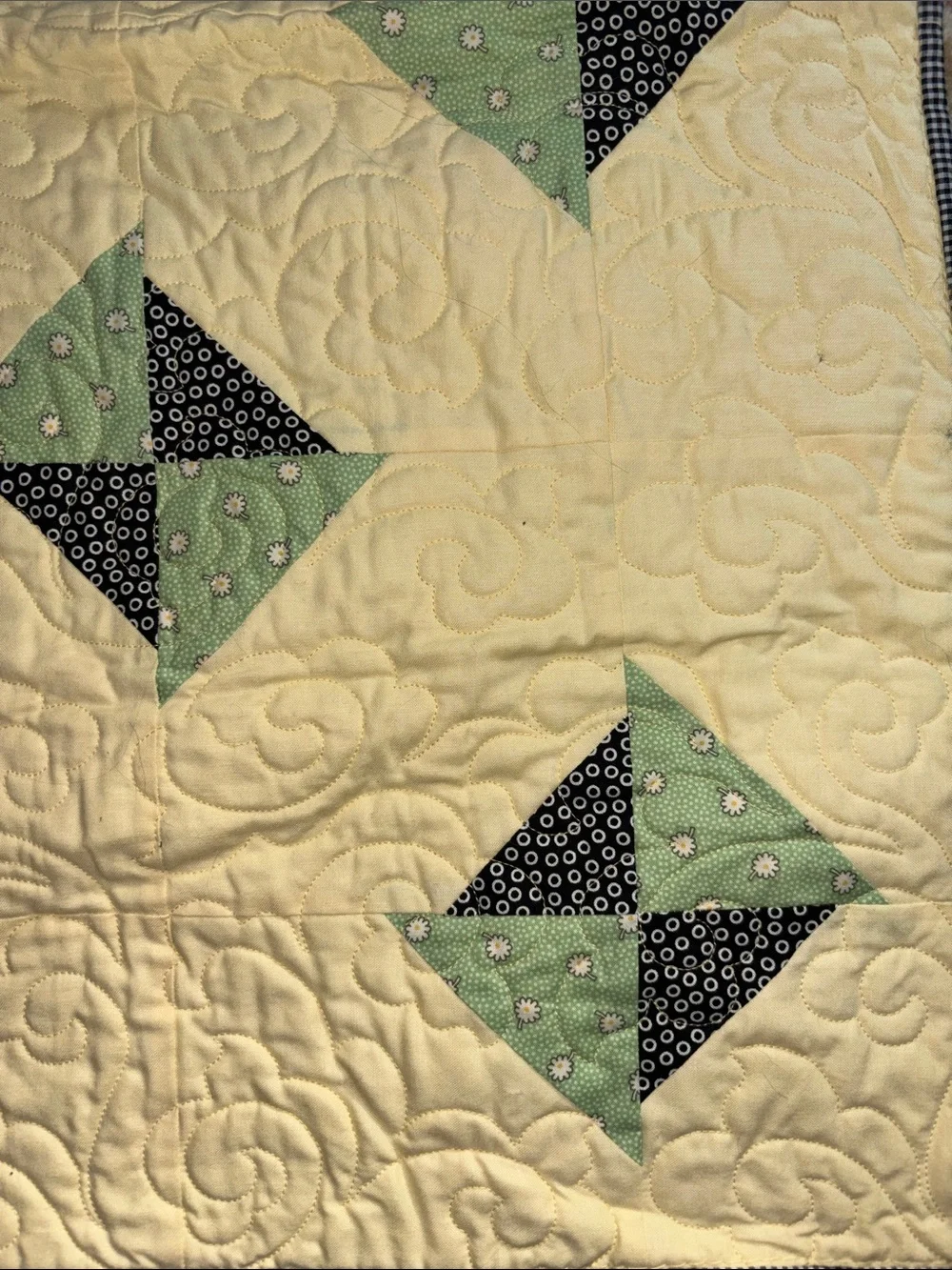 Project Linus  Patchwork 35 X 35 Quilt with Mint and Black Pinwheel Blocks